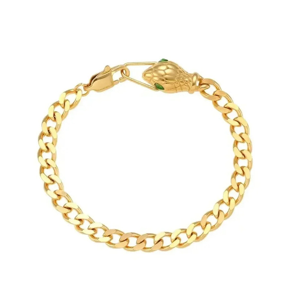 Serpenti Green Eyes Snake 18K Gold Stainless Steel Waterproof Chain Bracelet - Picture 3 of 17